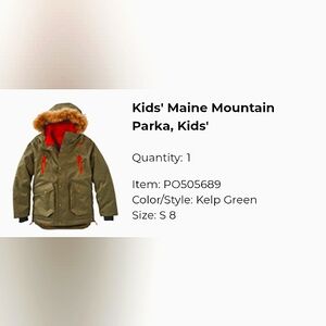 L.L.Bean Kids' Maine Mountain Parka, Kelp Green-Orange S8
